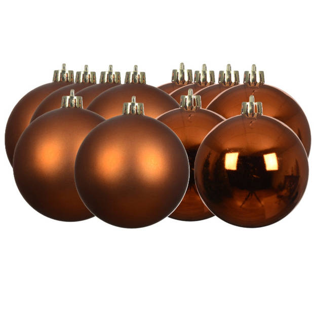 Decoris kerstballen - 12x st- 6 cm - koper/cognac bruin - kunststof - Kerstbal