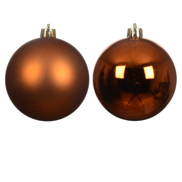 Decoris kerstballen - 12x st- 6 cm - koper/cognac bruin - kunststof - Kerstbal