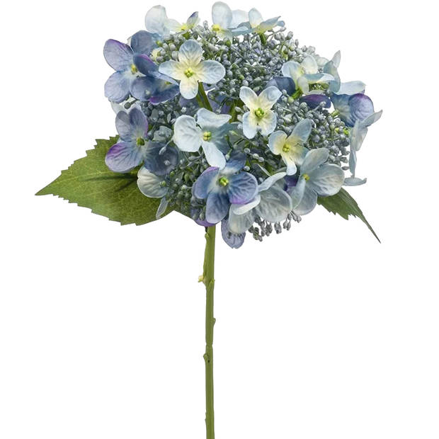 Emerald Kunstbloem hortensia tak - 2x - 50 cm - licht blauw - kunst zijdebloem - Hydrangea - decoratie - Kunsttakken