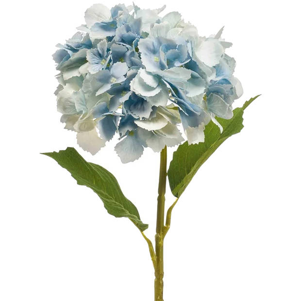 Emerald Kunstbloem hortensia tak - 2x - 52 cm - licht blauw - Real Touch - hydrangea - kunst zijdebloemen - Kunsttakken