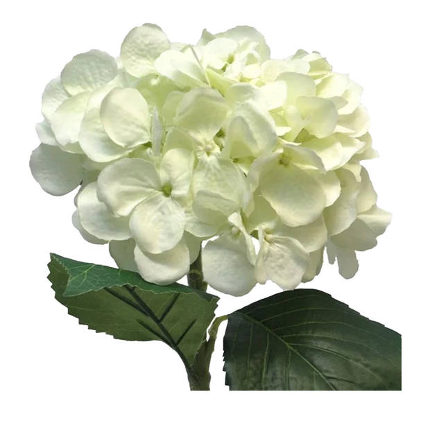 Bellatio Design Kunstbloem Hortensia tak - creme - 48 cm - losse steel - Kunst zijdebloemen - hydrangea - Kunstbloemen