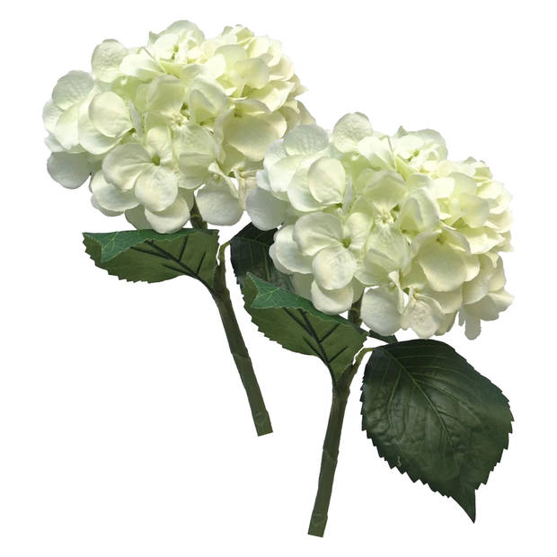 Bellatio Design Kunstbloem Hortensia tak - creme - 48 cm - losse steel - Kunst zijdebloemen - hydrangea - Kunstbloemen