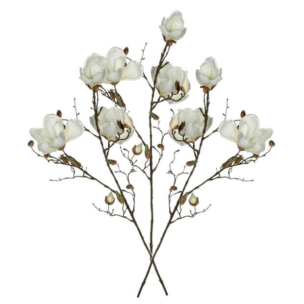 Mica Decorations Kunstbloem Magnolia tak - 3x - 90 cm - wit - Kunst zijdebloemen - Kunstbloemen