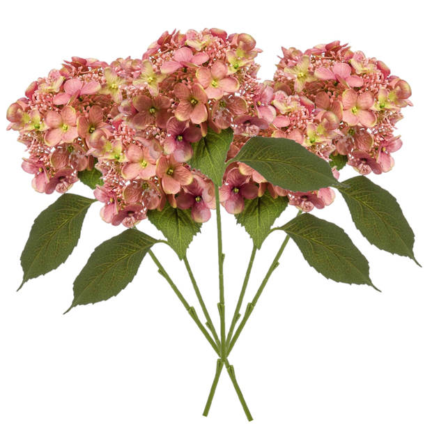 Emerald Kunstbloem hortensia tak - 5x - 50 cm - oud roze - kunst zijdebloem - Hydrangea - decoratie bloem - Kunsttakken