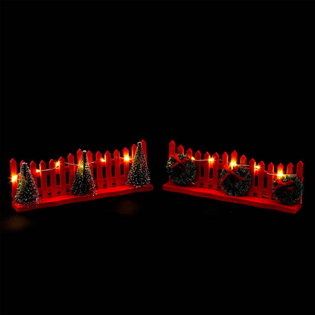 Feeric lights and christmas Kerstdorp hekjes - 2x - rood - led - 15 cm - Kerstdorpen