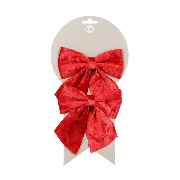 House of Seasons kerst ornamenten strikjes 2x- rood -12 x 13 cm - Kersthangers