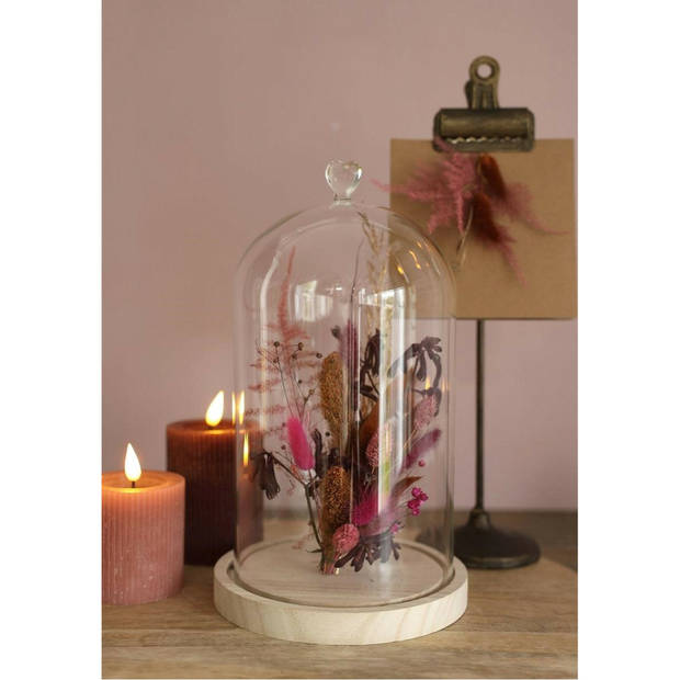 Ideas4seasons Decoratie stolp met hart - houten plateau - D14 x H28 cm - Decoratieve stolpen