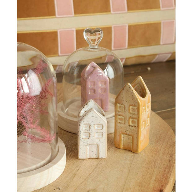 Ideas4Seasons Decoratie stolp met hart - klein - houten plateau - D12 x H15 cm - Decoratieve stolpen