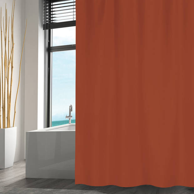 MSV Douchegordijn met ophangstang - uitschuifbaar 75-125 cm - terracotta - 180 x 200 cm - polyester - Douchegordijnen