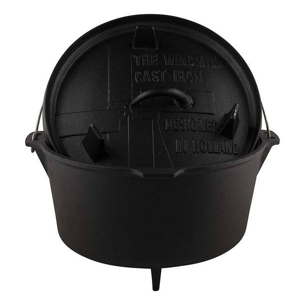 Dutch Oven 9Qt - 7,6 liter - The Windmill - 3-delig - Gietijzer Braadpan - Zwart