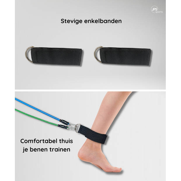 JPS Sports Resistance Bands Set- Fitness Elastiek- Weerstandsbanden - Handvaten - Enkelbanden - Draagtas - tot 55KG