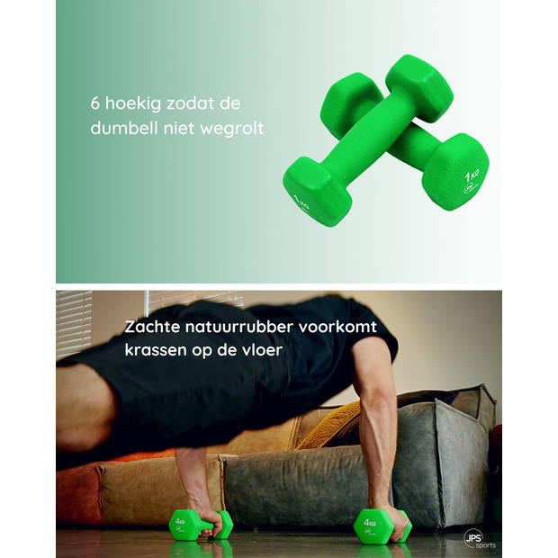 JPS Sports Dumbells- Gewichten - Dumbells 1kg - Dumbells set 2 x 1 kg - Zeshoekig - Duurzaam - Groen