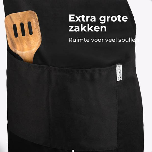 Gandria Keukenschort - Schort voor Dames en Heren - Unisex - Verstelbare Gesp - Extra Grote Vakken - Zwart