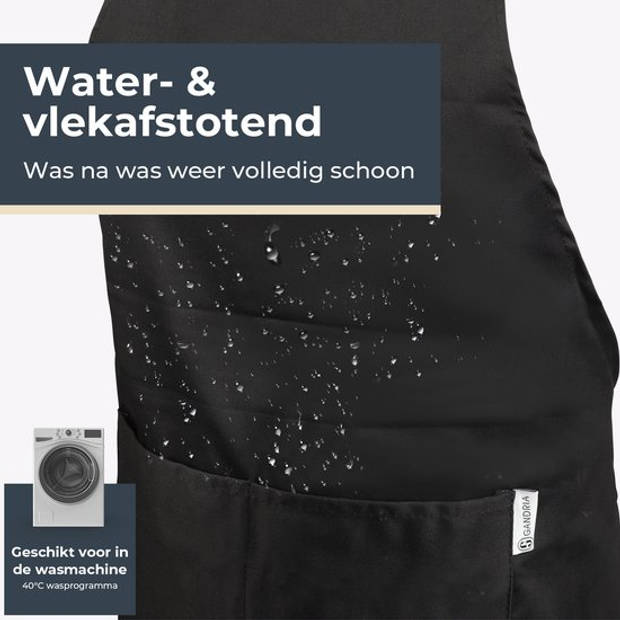 Gandria Keukenschort - Schort voor Dames en Heren - Unisex - Verstelbare Gesp - Extra Grote Vakken - Zwart