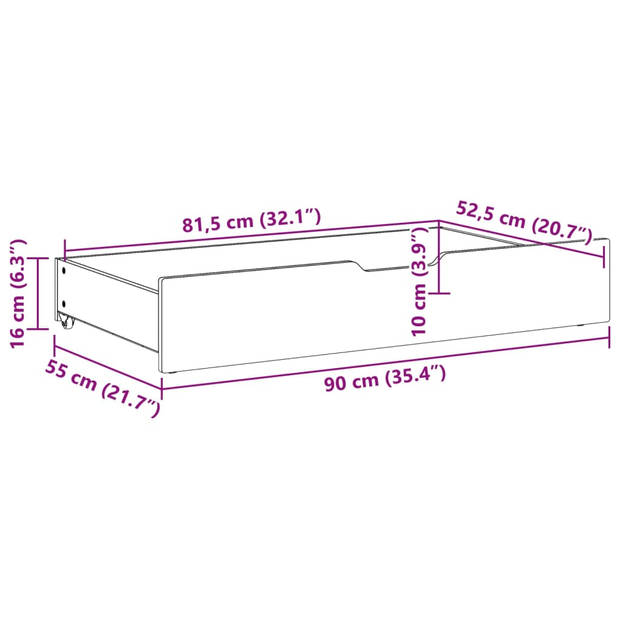 vidaXL Bedlades 2 st 90x55x16 cm massief grenenhout wit