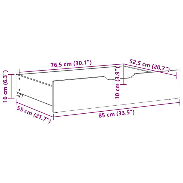 vidaXL Bedlades 2 st 85x55x16 massief grenenhout wasbruin