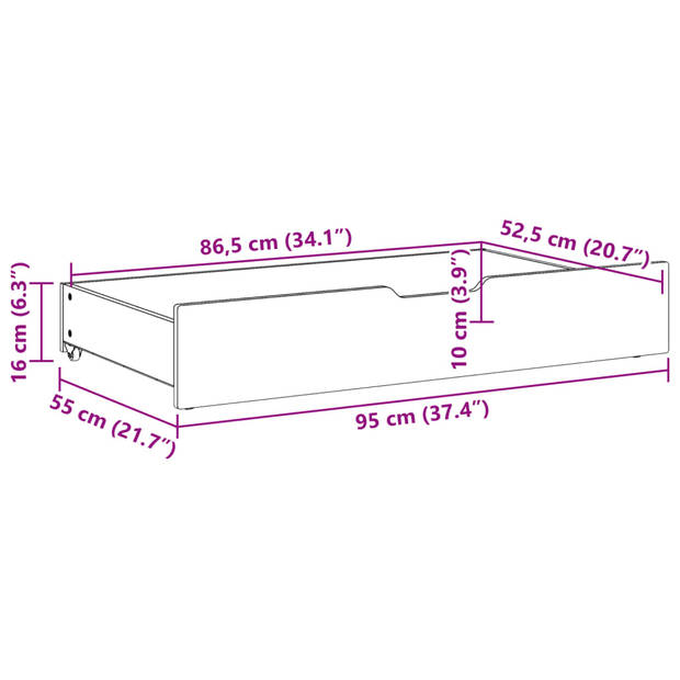 vidaXL Bedlades 2 st 95x55x16 cm massief grenenhout