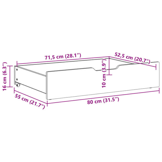 vidaXL Bedlades 2 st 80x55x16 cm massief grenenhout wit