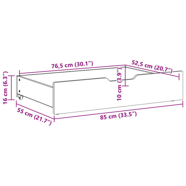 vidaXL Bedlades 2 st met wieltjes 85x55x16 cm massief grenenhout