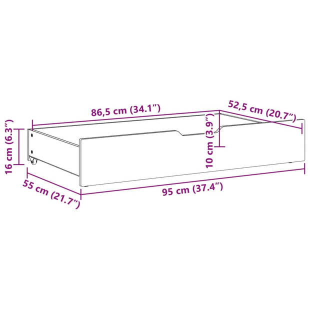 vidaXL Bedlades 2 st 95x55x16 massief grenenhout wasbruin