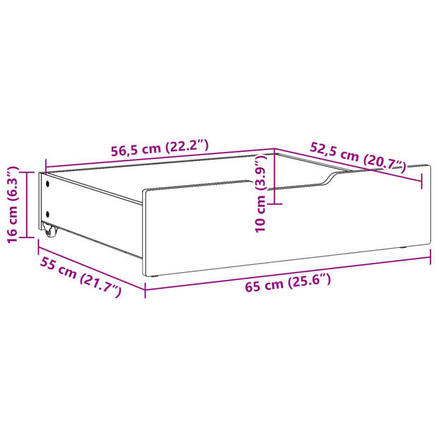 vidaXL Bedlades 2 st 65x55x16 massief grenenhout wasbruin