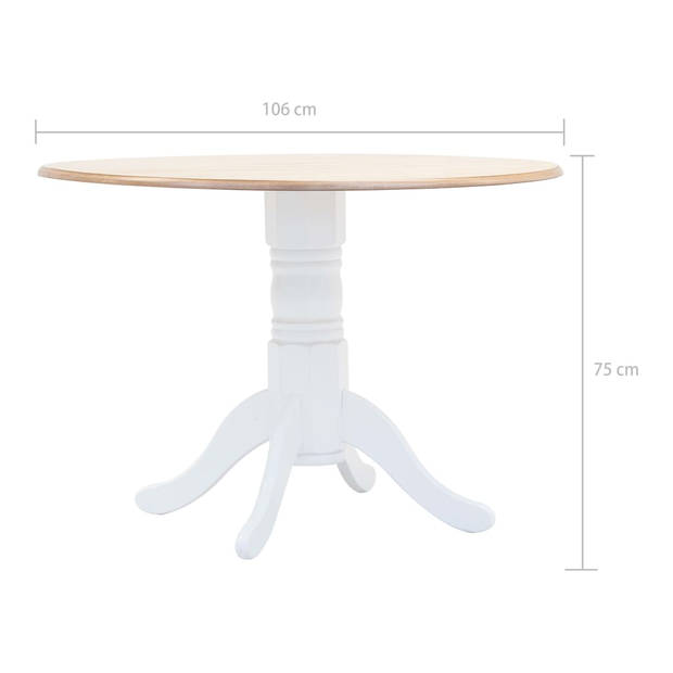 vidaXL Eettafel 106 cm massief rubberwood wit en bruin