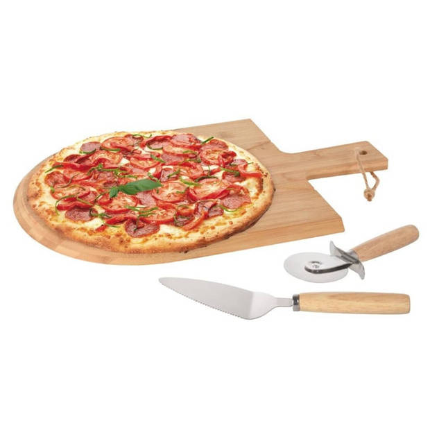 Excellent Houseware 3-delige Pizzasnijset 43x30 cm bamboe