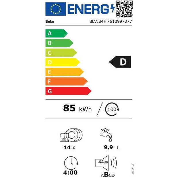 BEKO BLVI84F volledig geïntegreerde vaatwasser - 14 couverts - 44 dB - L60cm