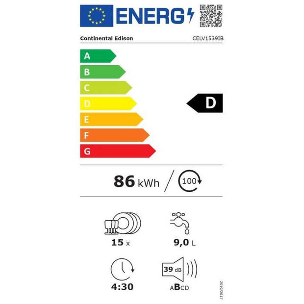 CONTINENTAL EDISON vrijstaande vaatwasser - 15 couverts - Breedte 59,8 cm - Klasse D - inductiemotor - 39 dB - Zwart