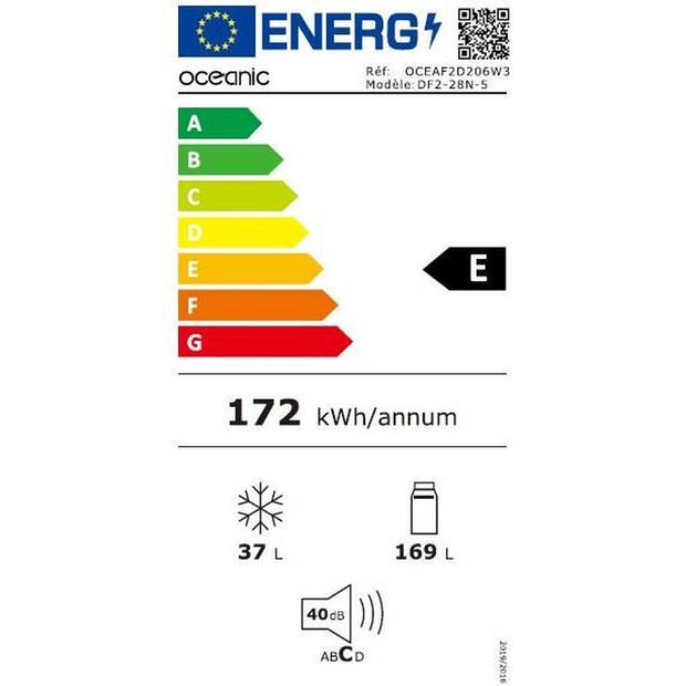 OCEANIC OCEAF2D206W3 Koelkast + Vriezer - 2 Deurs - 206L - Statisch Koud - Wit