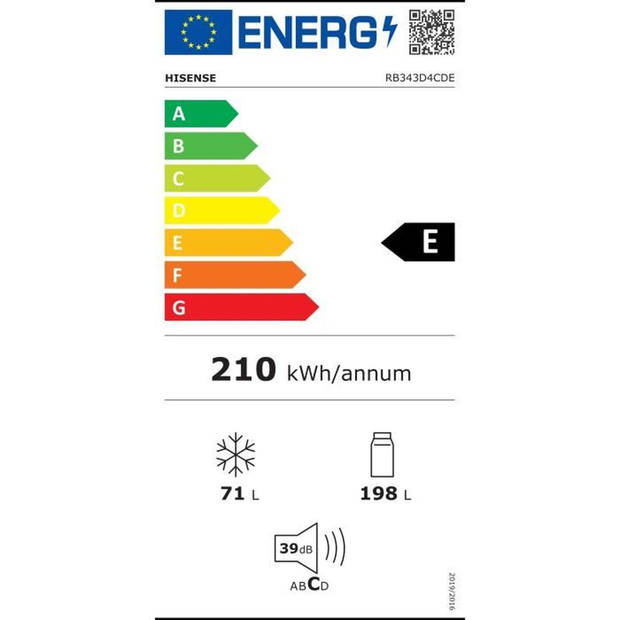 HISENSE combikoelkast - RB343D4CDE - 1 deur - 269 L - 58 x 58 x 186,9 cm - Zilver