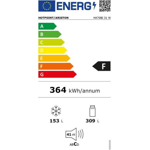 Gecombineerde koelkast / lage vriezer - HOTPOINT - HA70BI31W - 2 deuren - Vrijstaand - 462 L (309 L+153 L) - No Frost