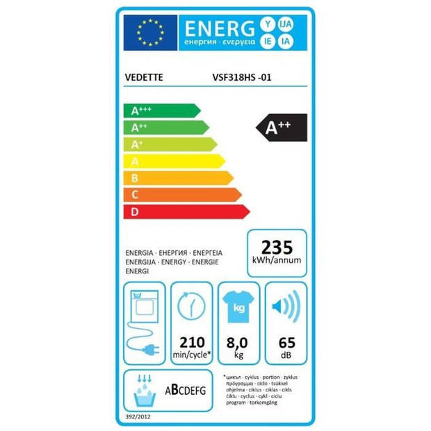 VEDETTE VSF318HS Warmtepompdroger - 8 kg - L60 cm - Klasse A++ - Zilver