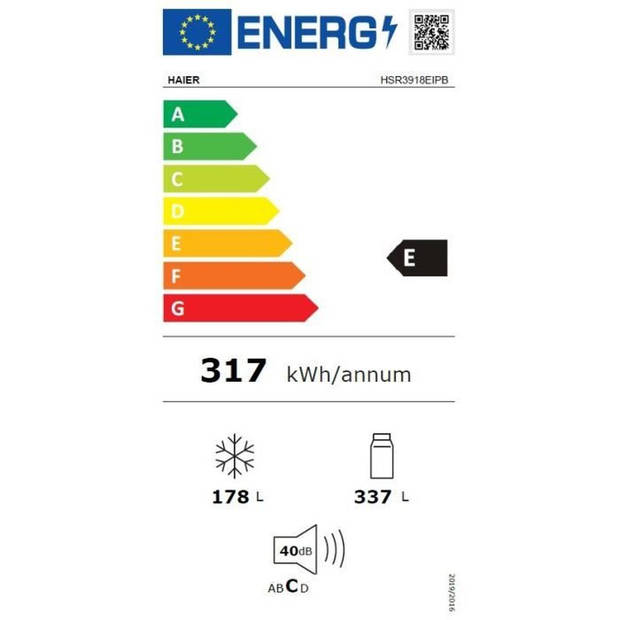 Amerikaanse koelkast - HAIER - SBS 90 Series 3 HSR3918EIPB - Klasse E - 515 L - 180 x 90 x 65,9 cm - Zwart