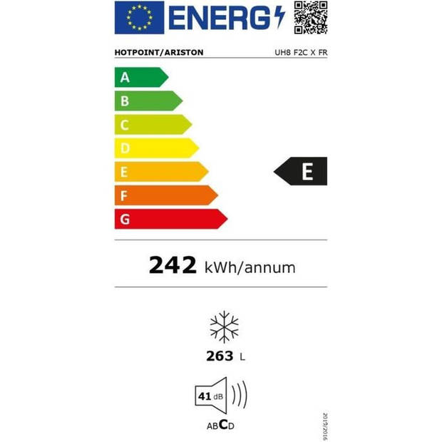 Rechtopstaande vriezer - HOTPOINT UH8F2CXFR - 4 manden/laden - 263L - Klasse E - L 59,5 cm x H 187,5 cm - RVS