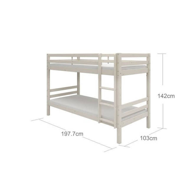 Deelbaar kinderstapelbed - 2x90x190 cm - Gebleekt massief grenen - Inclusief bedbodem - ANDO