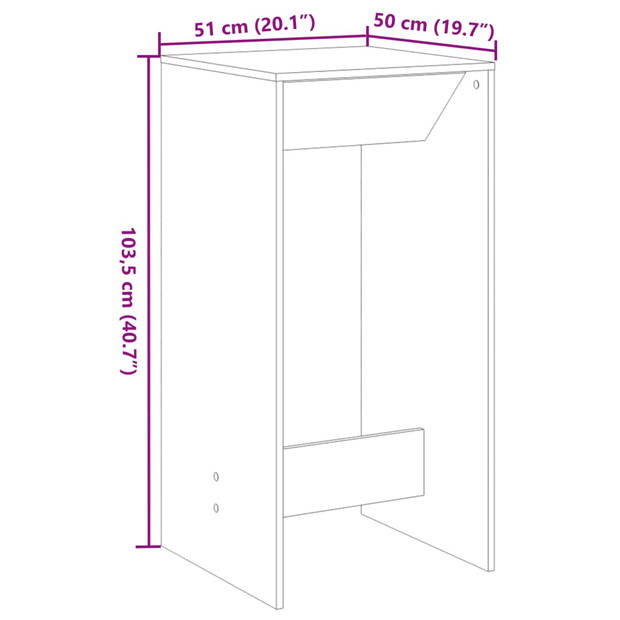 vidaXL Bartafel 51x50x103,5 cm bewerkt hout gerookt eikenkleur