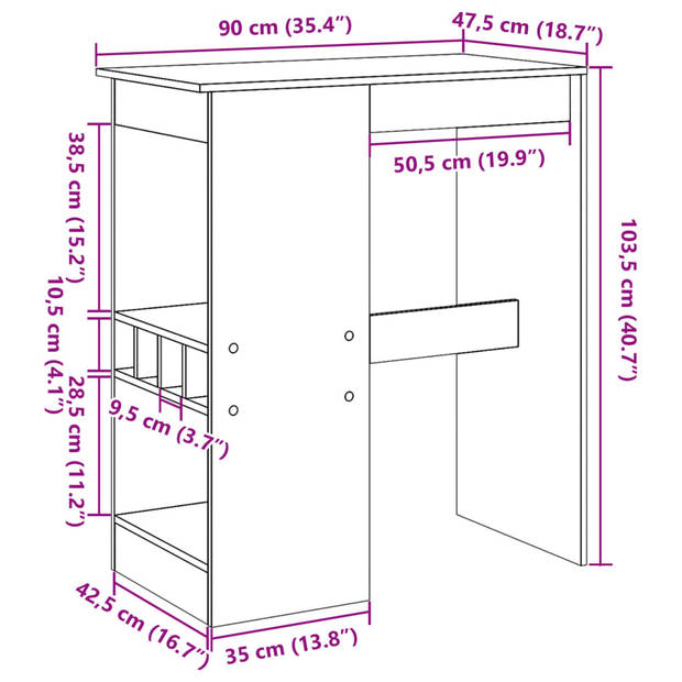 vidaXL Bartafel met rekken 90x47,5x103,5 cm bewerkt hout betongrijs