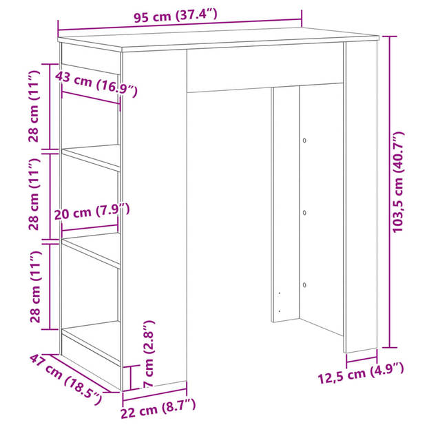 vidaXL Bartafel met rekken 95x47x103,5 cm bewerkt hout wit