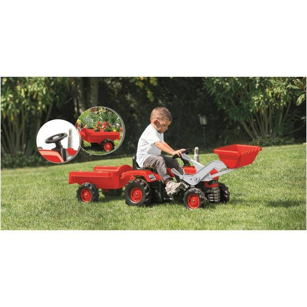 Dolu Traptractor met Aanhanger & Voorlader Rood/Zwart