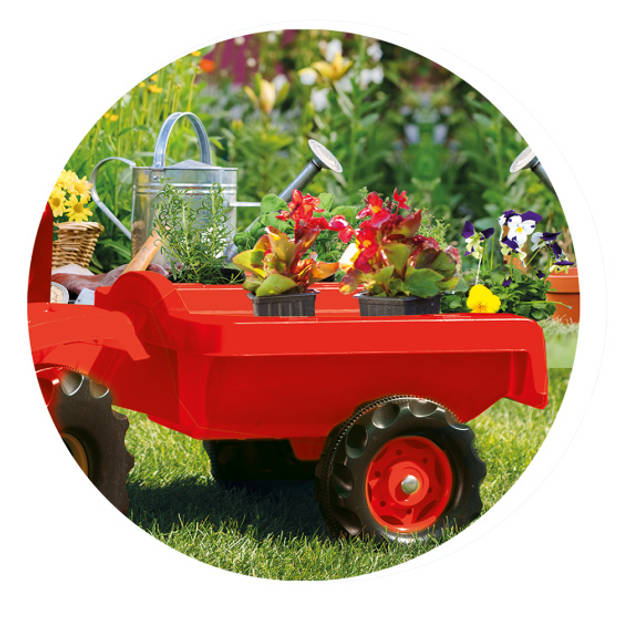 Dolu Traptractor met Aanhanger & Voorlader Rood/Zwart