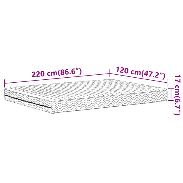 vidaXL Schuimmatras hardheid H2 H3 120x220 cm wit