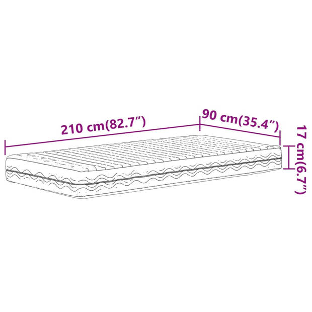 vidaXL Schuimmatras hardheid H2 H3 90x210 cm wit