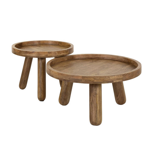 Giga Meubel - Salontafel Rond - Naturel Mangohout - Set Van 2 - Tripod