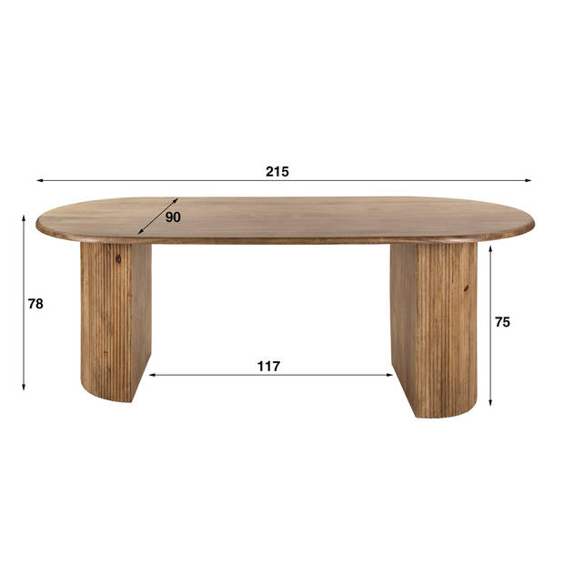 Giga Meubel - Eettafel Deens Ovaal - Naturel Mangohout - 215x90x78cm - wave