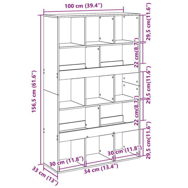 vidaXL kamerscherm 100x33x156,5 cm bewerkt hout betongrijs