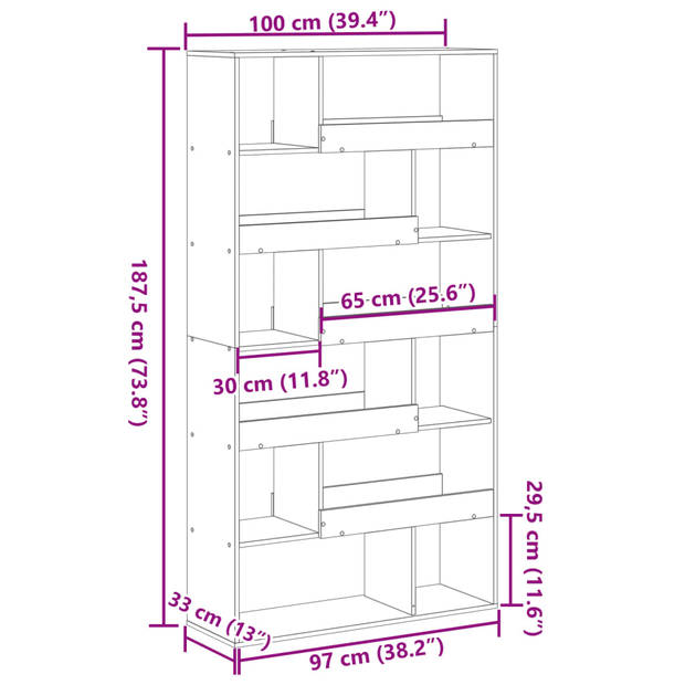 vidaXL Kamerscherm 100x33x187,5 cm bewerkt hout oud houtkleurig