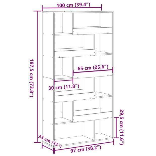 vidaXL kamerscherm 100x33x187,5 cm bewerkt hout grijs sonoma eiken