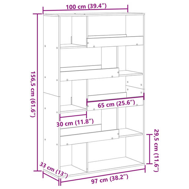 vidaXL Kamerscherm 100x33x156,5 cm bewerkt hout oud houtkleurig