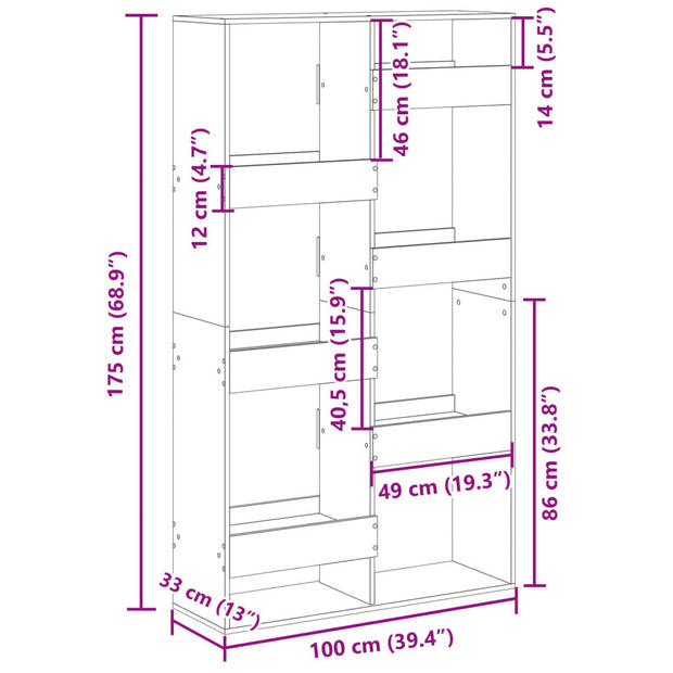 vidaXL kamerscherm 100x33x175 cm bewerkt hout grijs sonoma eikenkleur